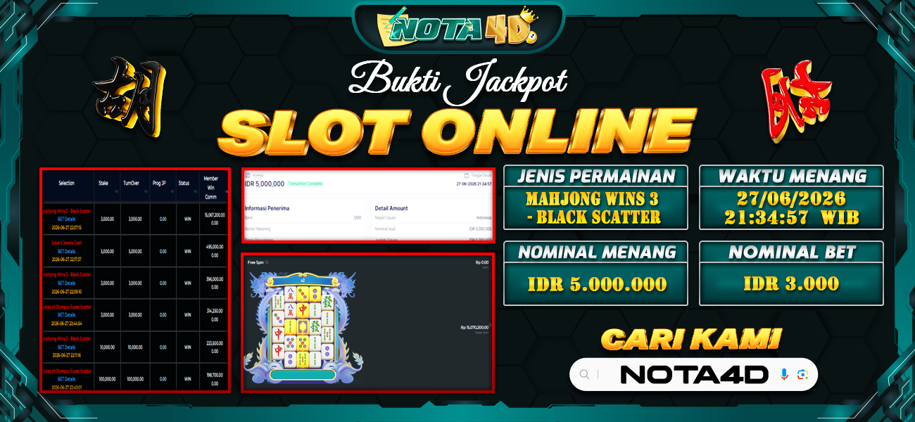 Bukti Kemenangan Besar Dibayar lunas Member NOTA4D RP 5.000.000, 27 Juni 2026