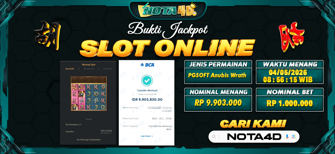 Bukti Kemenangan Besar Dibayar lunas Member NOTA4D RP 9.303.830, 4 Mei 2026